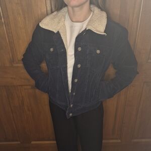 Women's Navy Corduroy Jacket with Cream Sherpa Lining